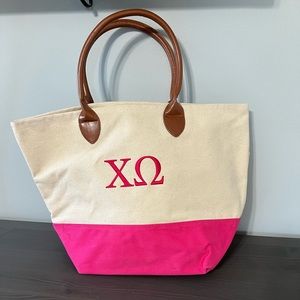 Brand new (never used) Chi Omega sorority canvas and vegan leather tote bag